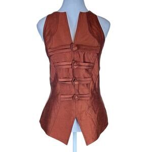 Vintage 90s Linda Segal Designer Vest Rust Red Back Zipper Size 14 Made in USA